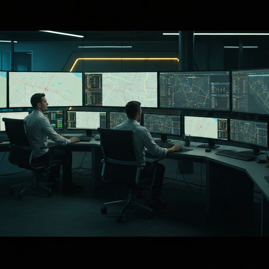 Fleet management control room with monitoring screens