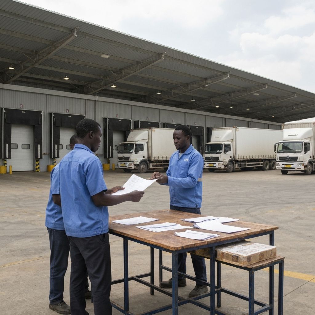 Logistics warehouse with fleet vehicles